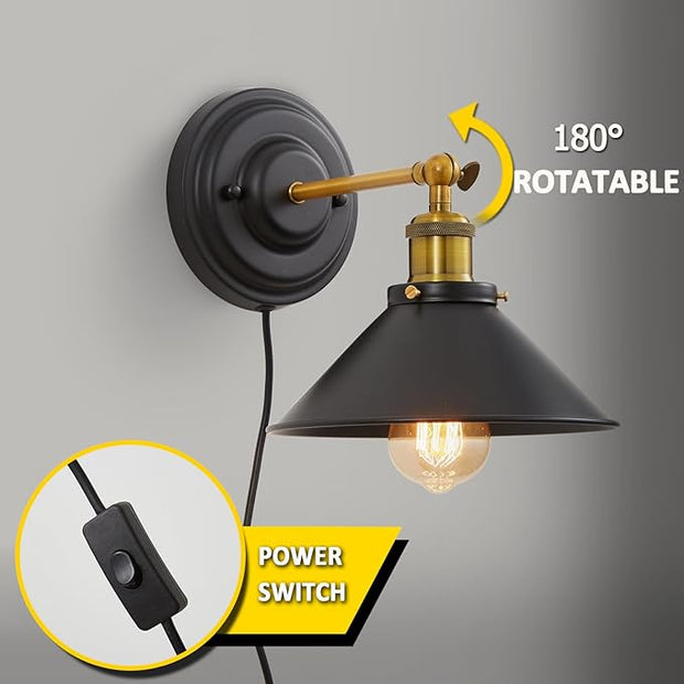 Lightess Plug in Wall Sconces Set of 2, Vintage Plug in Wall Light with 6FT On/Off Switch, Rotatable Mounted Lamps for Bedroom Living Room