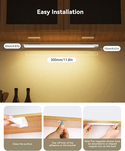 Under Cabinet Lighting 12 Inch 3-Pack, Rechargeable Motion Sensor Light Indoor, Dimmable 3 Color Temps Closet Lights Battery Operated, Stick Wireless Under Counter Lights for Kitchen, Stairs