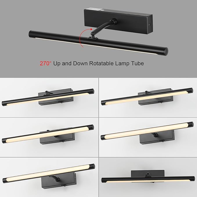 Picture Light for Wall Battery Operated, 12" Rechargeable Art Light with Remote and Timer for Painting, 3 Color Temps, Wireless Wall Light for Display, Artwork, Portrait, Gallery, Black