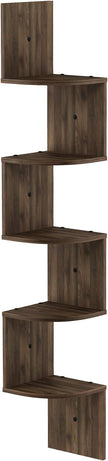 Furinno Rossi Wall Mount Floating Corner Shelf, 5-Tier Radial, Columbia Walnut