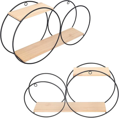 Circle Wall Shelf, Circle Metal Wood Wall Shelves Black Firmly Welded Iron Log for Office for Living Room for Tea House