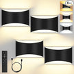 FOLKSMATE Battery Operated Wall Sconces Set of 4, Rechargeable Remote & Touch Control Wall Lamps, 3 Color Temperatures, Cordless Dimmable Lamp for Bedroom, Living Room, Hallway