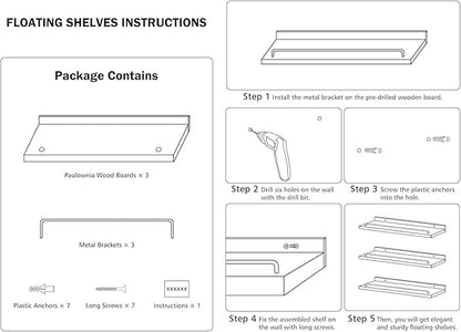 22 inches Long Floating Shelves, Bathroom Decor Shelves Over Toilet, Farmhouse Wall Shelves for Living Room, Bedroom, Picture Frames, Plants, Kitchen, Set of 3 (White and Grey)
