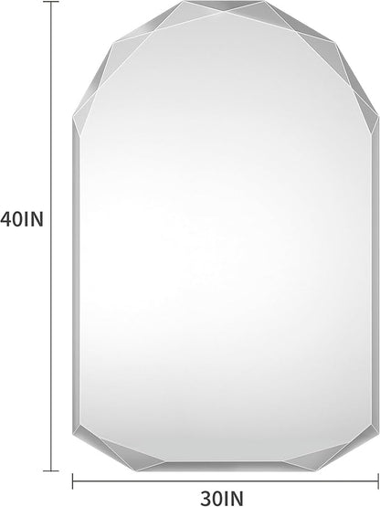 Suidia Bathroom Mirror, 30"x 40" Wall Mirror, Frameless Bathroom Mirror with Beveled Edge for Bedroom, Living Room, Entryway, Hallway, Arched Shape