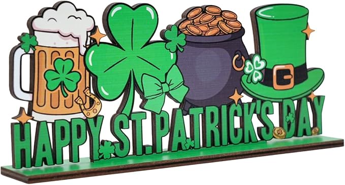 St Patricks Day Decor for Table Happy St Patrick's Day Coffees Bar Decoration Wooden Centerpieces Rustic Farmhouse Sign for Tabletop Home Shelf St Patricks Day Party Decoration Pink
