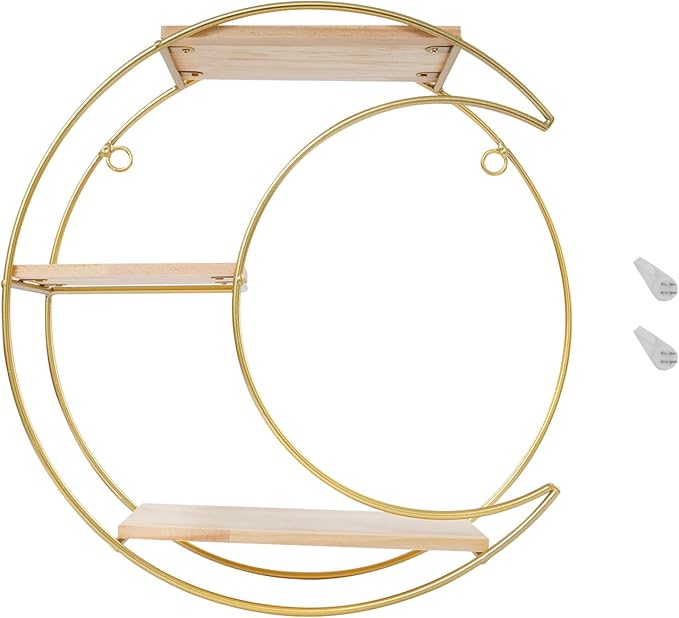 3 Tier Floating Circular Wall Decor Round Decorative Hanging Shelves,Round Wall Shelf,Rounds Shelves Wall Decor,Circle Shelf Set,Storage Display Rack,Hanging Circle Floating Shelves For Kitchen Moon
