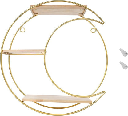 3 Tier Floating Circular Wall Decor Round Decorative Hanging Shelves,Round Wall Shelf,Rounds Shelves Wall Decor,Circle Shelf Set,Storage Display Rack,Hanging Circle Floating Shelves For Kitchen Moon