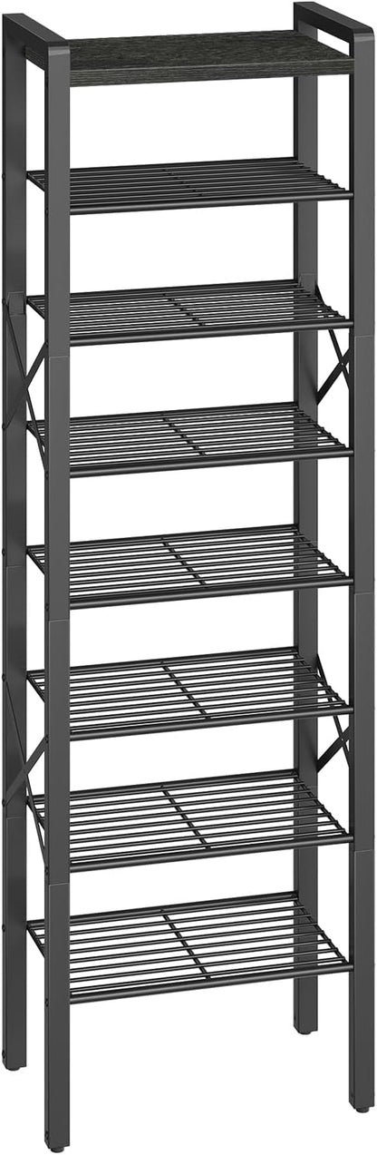 8-Tier Narrow Shoe Rack, Tall Shoe Rack for 8-16 Pairs, Slim Shoe Storage Organizer with Wooden Top, Space Saving, Metal Frame, for Entryway, Charcoal and Black SS608BC