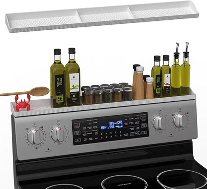 30 Inch Silicone Stove Top Shelf Magnetic for Kitchen, Strong Magnetic Heat Resistant Spice Rack Organizer for Over Stove Oven (White)