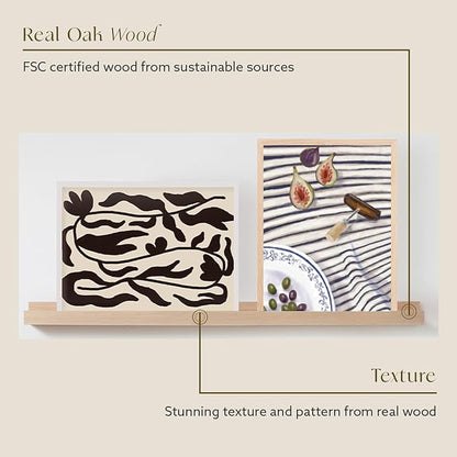 (24 in | 61 cm) Natural Oak Wood Wall Mounted Floating Picture Ledge Shelf | Ideal for Bedroom, Kitchen, Bathroom, Office, Easy Installation, Mounting Hardware Included