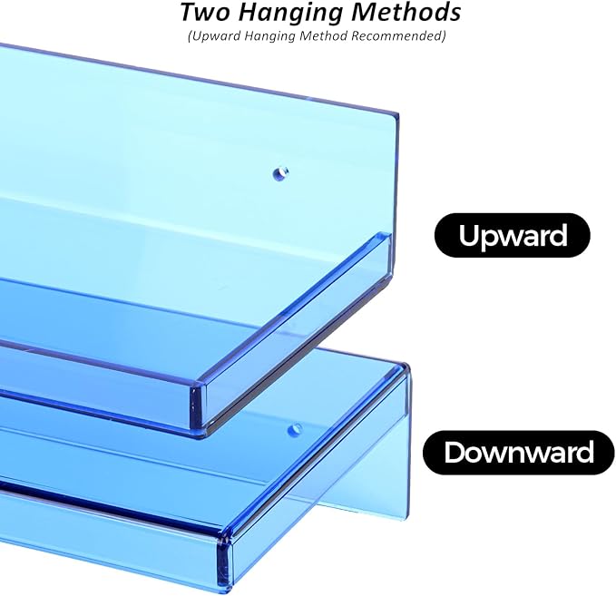 Floating Shelves for Wall Acrylic Wall Shelves for Bedroom Bathroom Living Room Kitchen 16.5X5.5'', Pack of 2, Blue