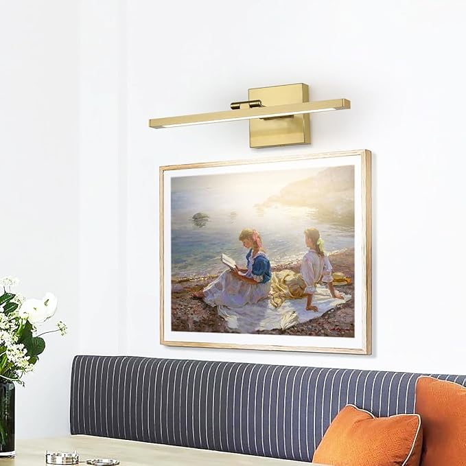 Hardwired Picture Light Brass Dimmable Modern LED Light for Pictures 15.7 Inch Long Swing Arm Art Lighting for Paintings Warm White 3000K Gallery Wall Light
