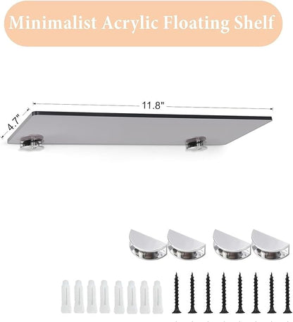 iobiotio Small Floating Shelves, 12 x 4'' Shelves for Wall, Decorative Floating Shelves for Home Office, Wall Mounted Rack, Clear Black, 2 Pcs