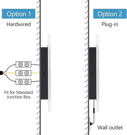LMQNINE Modern Plug in Wall Sconces Set of Two 9W 6000K Acrylic Black Wall Sconce Wall Lighting with 6ft Plug in Cord and On/Off Switch for Bedroom Living Room Hallway Staircase Corridor