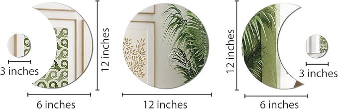 Americanflat Adhesive Mirror Tiles - Set of 5 Moon Phase Mirrors for Wall and Home Decor - Peel and Stick Mirrors - Modern Glass Mirror for Bathroom, Bedroom, Living Room