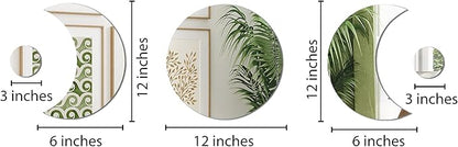 Americanflat Adhesive Mirror Tiles - Set of 5 Moon Phase Mirrors for Wall and Home Decor - Peel and Stick Mirrors - Modern Glass Mirror for Bathroom, Bedroom, Living Room