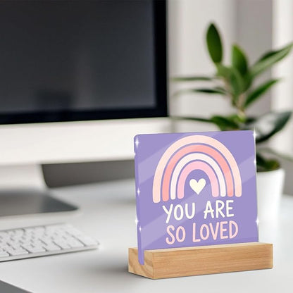 You Are So Loved Heart Acrylic Sign, Purple Acrylic Office Desk Accessories Decoration, Inspirational Dorm Room Decor for Room Playroom Shelf Table Decorative Accessories Gifts for Friends Family
