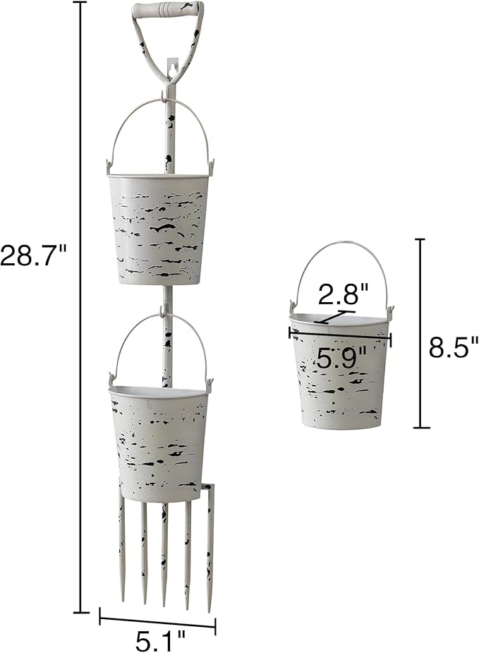 SOFE Farmhouse Wall Flower Pot, Distressed White Wall Planter Pitchfork Shaped, Metal Hanging Planter, Indoor Plant Hanger Vertical Garden Planter, Unique Planters Outdoor Wall Decor