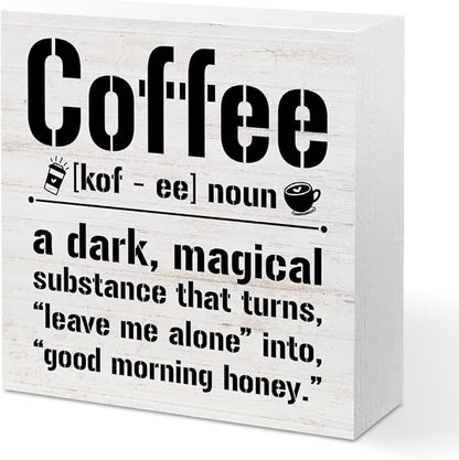 Coffee Bar Accessories Wood Box Sign Desk Decor, Farmhouse Coffee Bar Decor Funny Coffees Definition Wooden Box Desk Decorative Signs for Home Farmhouse Table Shelf Cubicle