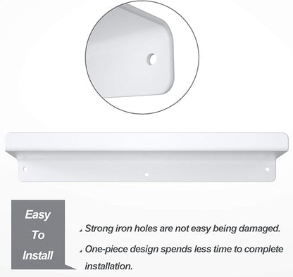SRIWATANA White Metal Wall Shelves, 2 Set Floating Shelves for Bedroom, Living Room, Bathroom, Kitchen - Matte White
