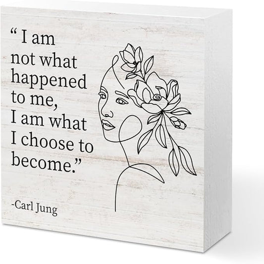 Therapy Office Desk Decor Wood Box Sign，I Am What I Choose to Become, Wooden Box Desk Decoration Signs, Mental Health Office Decor for Home, Mental Health Gifts for Counselor Psychologist Therapist
