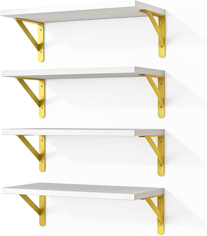Fixwal Floating Shelves for Wall, Wood Wall Mounted Shelves for Bedroom, Bathroom, Living Room, Kitchen Storage and Decor(White, Set of 4, 16.5 Inch)
