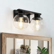 PAZALA 2-Lights Black Bathroom Vanity Lights, Modern Bathroom Lighting Fixtures with Globe Glass Shade, 14in Matte Black Wall Lamp for Bath Over Mirror Kitchen Living Room Hallway Cabinet Porch