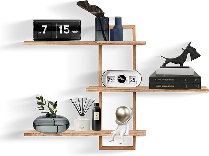 3 Tier Wall Shelves,Decorative Floating Shelf for Wall,Plants Photo Shelf Storage Display Shelving Wood for Living Room Bedroom Kitchen Home Office Decor,Modern,Large,22 Inch(Carbonized Black)