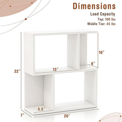 Tangkula 3 Tier Geometric Bookshelf, S Shaped Open Bookcase with Storage, Home Office Decor, Freestanding Wood Display Shelf for Living Room Study, Small Bookshelf for Small Spaces (2, White)