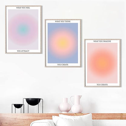 NCYEL 3 Colorful Abstract Posters Room Aesthetic Reiki Gradient Spiritual Affirmation Canvas Wall Art Positive Energy Inspirational Wall Art Bathroom Living Room Apartment Office Girls Room 16x24inx3 Unframed