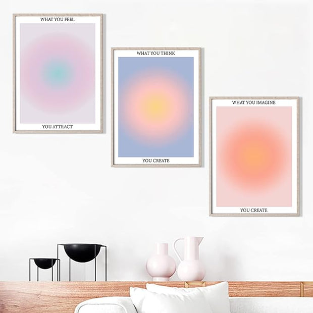 NCYEL 3 Colorful Abstract Posters Room Aesthetic Reiki Gradient Spiritual Affirmation Canvas Wall Art Positive Energy Inspirational Wall Art Bathroom Living Room Apartment Office Girls Room 16x24inx3 Unframed
