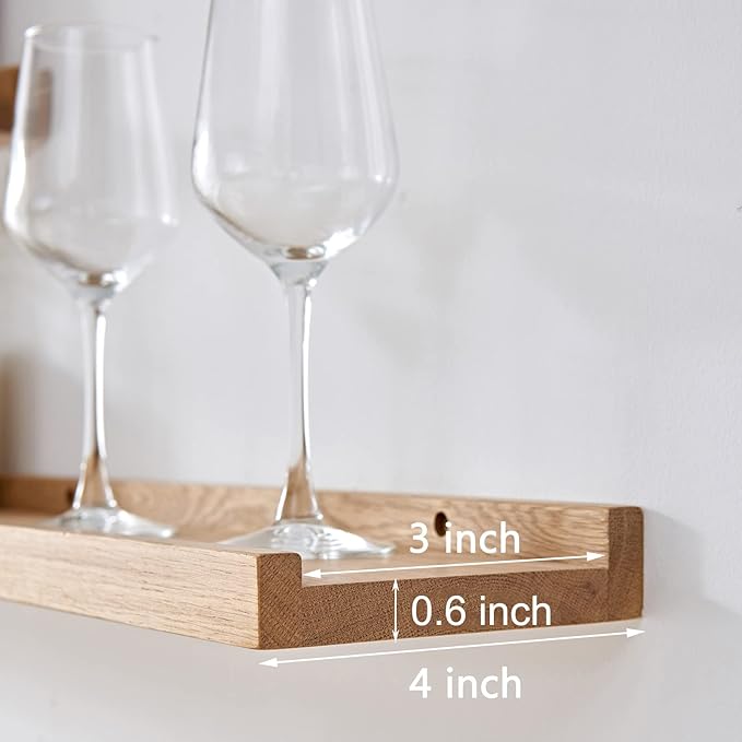 Floating Shelves Wall Mounted, 12 Inch Solid Oak Wood Shelf for Decor and Storage, Picture Ledge for Bedroom Bathroom Living Room Kitchen, Natural Color, 12 * 4 * 1.5, Set of 2