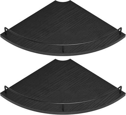 Corner Floating Shelves, Rustic Brown Wood, Set of 2, Wall Mount Storage with Guardrail for Bathroom Kitchen Living Room (Black)