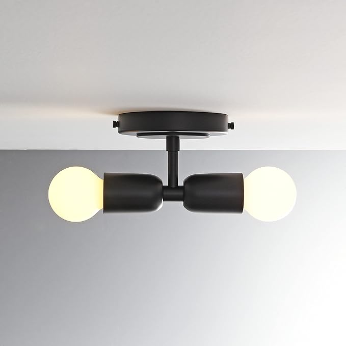 BRIGHTTIA Luna Duo 2 Light Wall Sconce - Mid Century Modern Fixture for Wall & Ceiling - Minimalist Edison Lamp for Hallway and Bathroom Vanity - Matte Black (BW0026-2B)