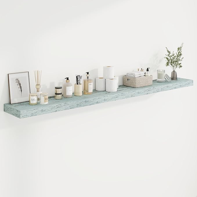 72in Floating Shelves for Wall, 72"W x 9.25"D x 1.5"H, Long Wall Mounted Engineered Wood Shelves with Invisible Brackets for Living Room, Bedroom, Bathroom, Kitchen Decor and Storage, Blue