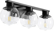 3-Lights Black Bathroom Vanity Lights, Modern Bathroom Lighting Fixtures with Globe Glass Shade, 22in Matte Black Wall lamp for Bath Over Mirror Kitchen Cabinet Living room Hallway Bedroom Porch