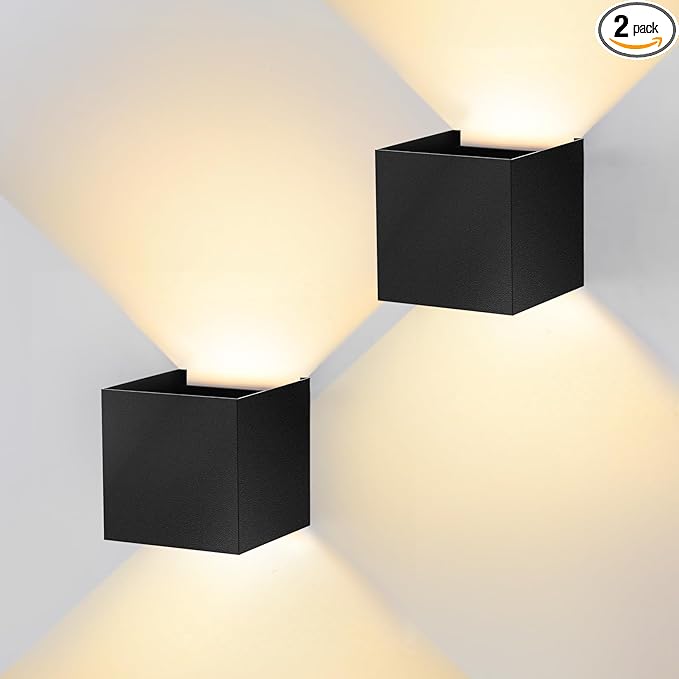Modern LED Wall Sconce, 3000K Warm White Up & Down Wall Light for Bedroom, Wall Lamp with Adjustable Angle, Black Minimalist Design for Living Room, Bedroom, Hallway, Corridor (2 Pack)