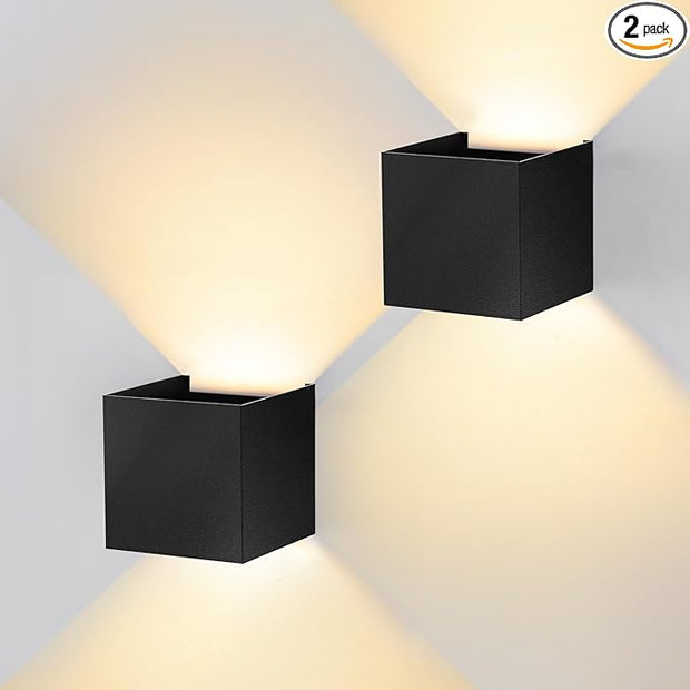 Modern LED Wall Sconce, 3000K Warm White Up & Down Wall Light for Bedroom, Wall Lamp with Adjustable Angle, Black Minimalist Design for Living Room, Bedroom, Hallway, Corridor (2 Pack)