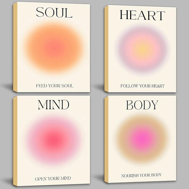 Framed Art Angel Halo Aesthetics Poster Set of 4 Pieces Colorful Aura Gradient Canvas Wall Art Spirit Soul Quote Print Painting Danish Pastel Bedroom Bathroom Yoga Wall Decor Gift for Lovers 12x16