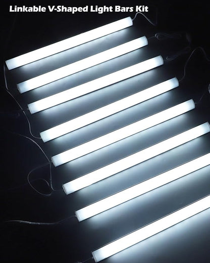 Cefrank Under Cabinet Lighting, 8pcs 12" V-Shape Linkable LED Light Bars for Kitchen Cabinet, Showcase Display, Shelf - 16Watt 1600Lumens - Pure White (6000K)