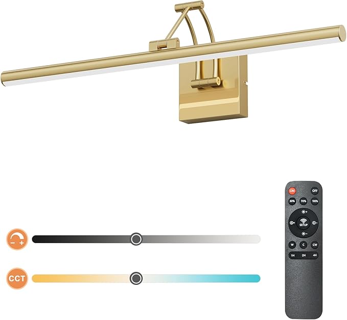 Tipace Hard-Wired LED Picture Light Fixtures,3CCT Dimmable Metal Artwork Display Lamp with Remote Control,Gold Modern Gallery Lights Wall Lights for Picture Display