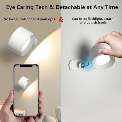 Battery Operated Wall Light, LED Lamp with 360° Adjustable Lighting Indoor 3 Color Modes Brightness Levels Touch Control, Mounted for Bedroom Reading Bedside - 1 Pack White