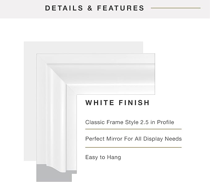 MCS Large Wall Mirror, Modern Rectangle Mirror Home Decor for Living Room, Bedroom, or Bathroom, 26.5 by 32.5 Inch, White