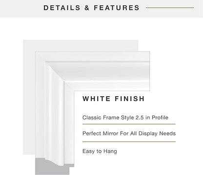 MCS Large Wall Mirror, Modern Rectangle Mirror Home Decor for Living Room, Bedroom, or Bathroom, 26.5 by 32.5 Inch, White