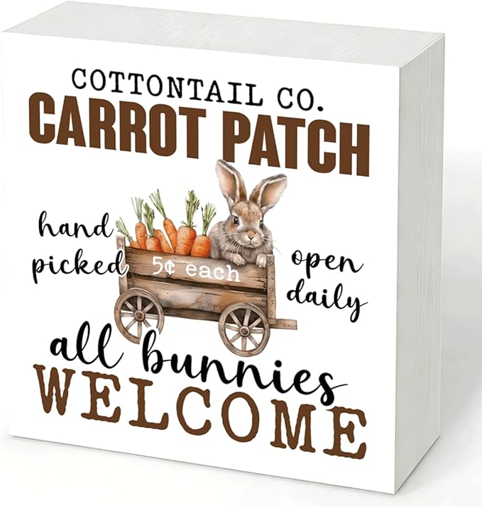 Easter Decorations for Home Carrot Patch All Bunnies Welcome Sign, Rustic Farmhouse Rabbit Spring Wall Decor, Vintage Carrot Tin Plaque for Porch Kitchen Garden Easter Decor