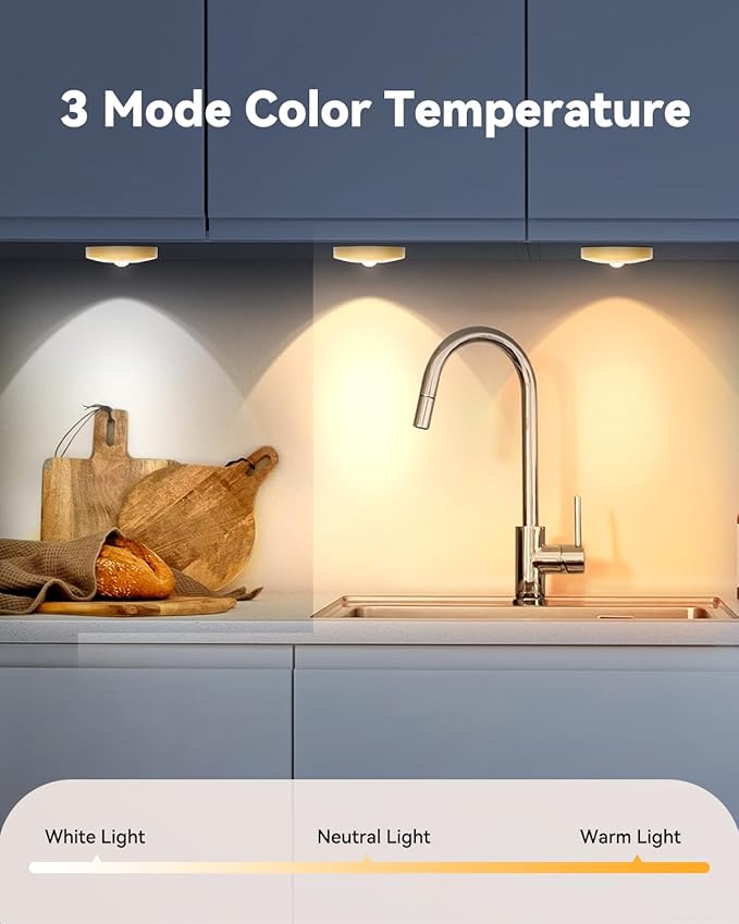 Rechargeable Puck Lights With Remote Control, 1500mAh Battery Operated Tap Lights, Dimmer & Timer Under Cabinet Light, Wireless LED Stick-On for Closet, Bedroom, Kitchen - Gold 12Pcs