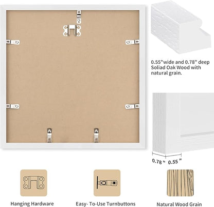 puthiac 20x20 Solid Oak Wood Picture Frame, Fits 16x16 with Mat or 20x20 Without Mat, Wall Display Only, Plexi Front, 3 Pack, White