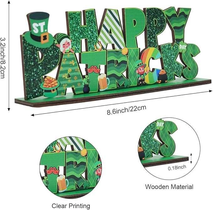 St Patricks Day Decor for Table Happy St Patrick's Day Decoration Wooden Centerpieces Rustic Farmhouse Sign for Tabletop Home Shelf Office St Patricks Day Party Decoration Green