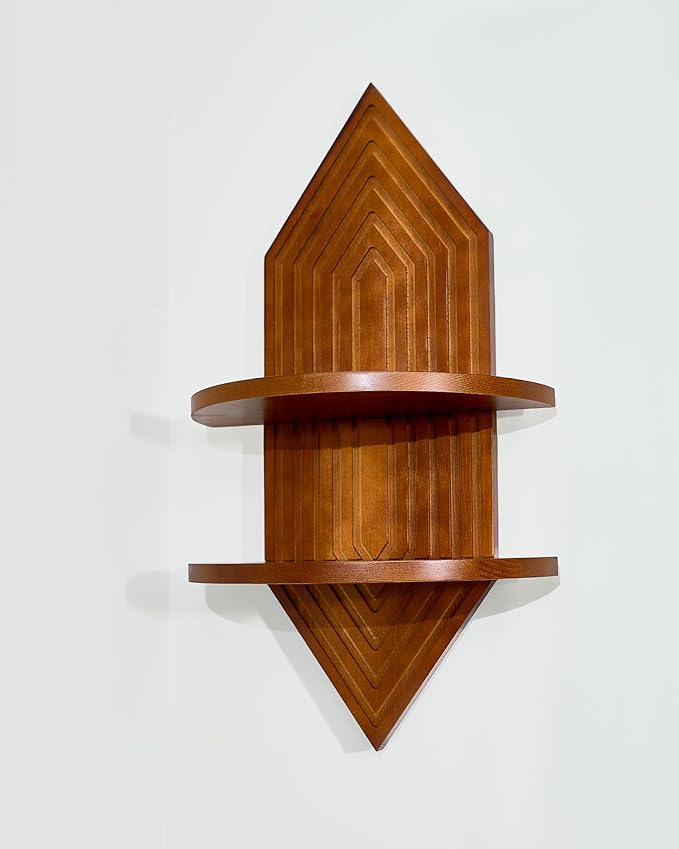 kendan Modern Wall Shelf with Arched Wood Design Mid-Century Double Floating Rainbow Shelves for Indoor Decoration Holding Planter Ornaments. (1, Hexagonal)