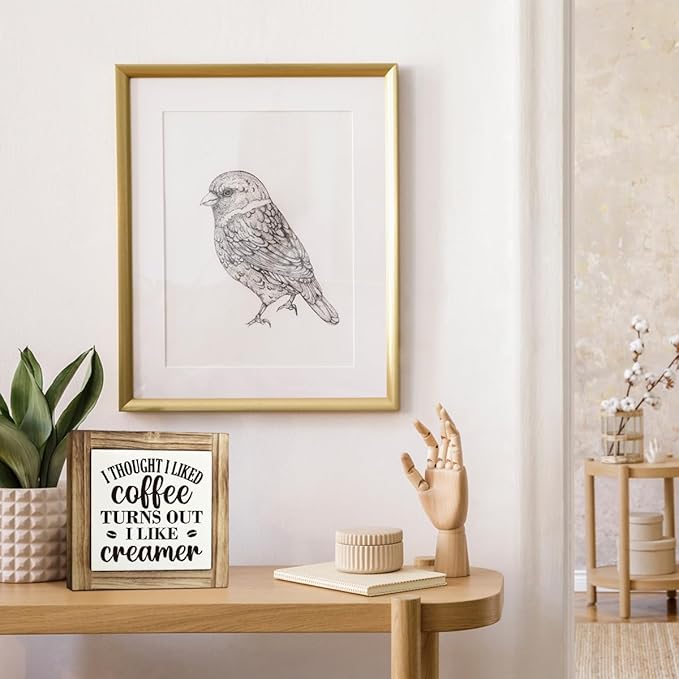 Coffee Decor, Box Sign Wood Desk Sign Decor, I Thought I Liked Coffee Turns Out I Like Creamer Sign, Rustic Farmhouse Coffee Bar Desk Shelf Sign for Kitchen Home